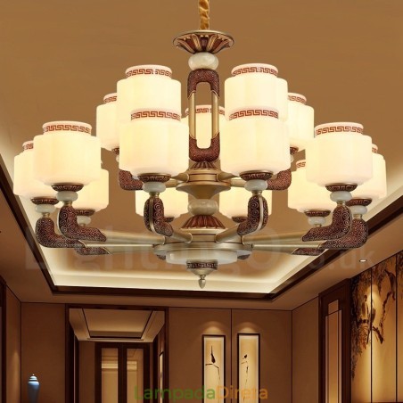 Lustre de luxo retrô tradicional de liga de zinco com 15 luzes e cúpula de vidro Lustre de luxo retrô tradicional de liga de zinco com 15 luzes e cúpula de vidro