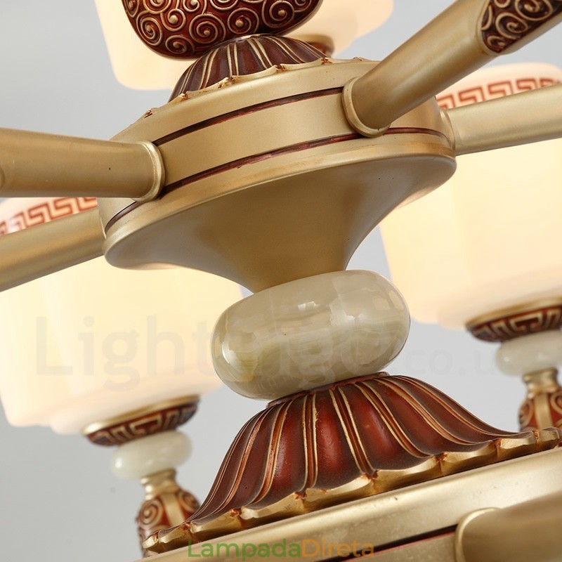 Lustre de luxo retrô tradicional de liga de zinco com 15 luzes e cúpula de vidro