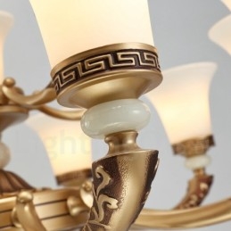Lustre de luxo retrô tradicional de liga de zinco com 6 luzes e cúpula de vidro