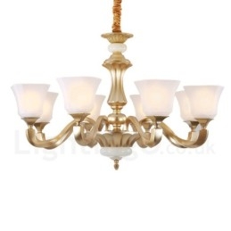 Lustre rústico tradicional retrô de 8 luzes com cúpula de vidro