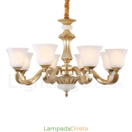 Lustre rústico tradicional retrô de 8 luzes com cúpula de vidro Lustre rústico tradicional retrô de 8 luzes com cúpula de vidro