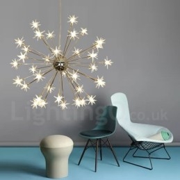 Luminária pendente moderna contemporânea de aço com 32 luzes e cúpula de vidro