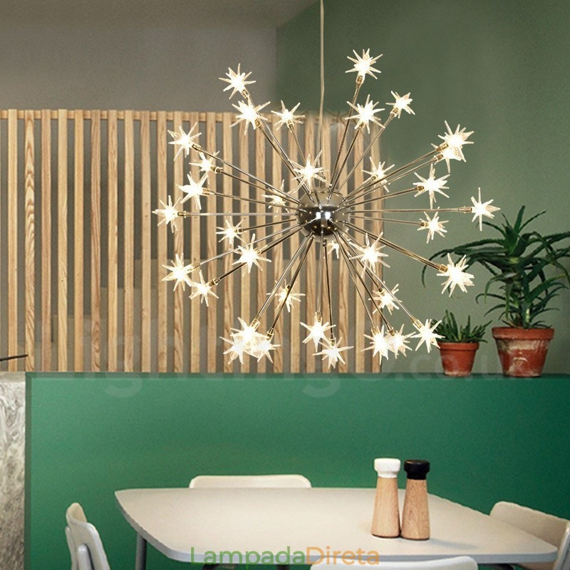 Luminária pendente moderna contemporânea de aço com 32 luzes e cúpula de vidro