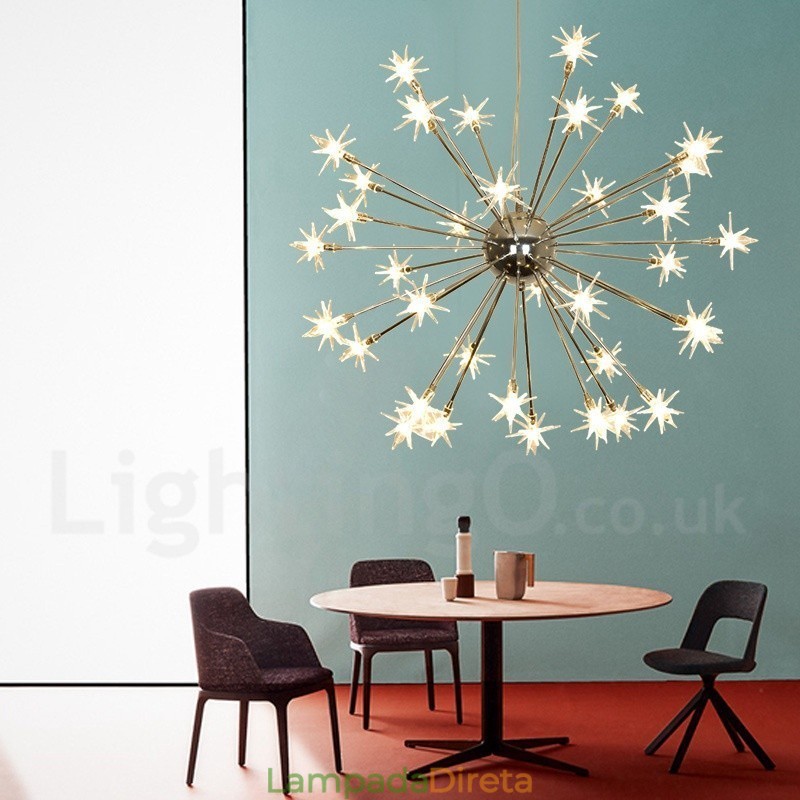 Luminária pendente moderna contemporânea de aço com 32 luzes e cúpula de vidro