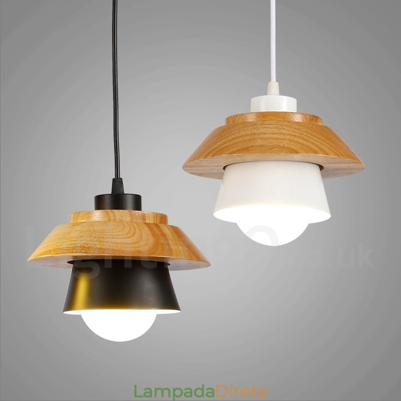 1 luz moderna contemporânea de madeira pendente com sombra de liga de alumínio