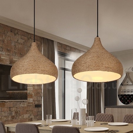 1 luz retrô rústica de corda de cânhamo pendente com abajur de corda de cânhamo 1 luz retrô rústica de corda de cânhamo pendente com abajur de corda de cânhamo