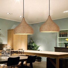 1 luz retrô rústica de corda de cânhamo pendente com abajur de corda de cânhamo