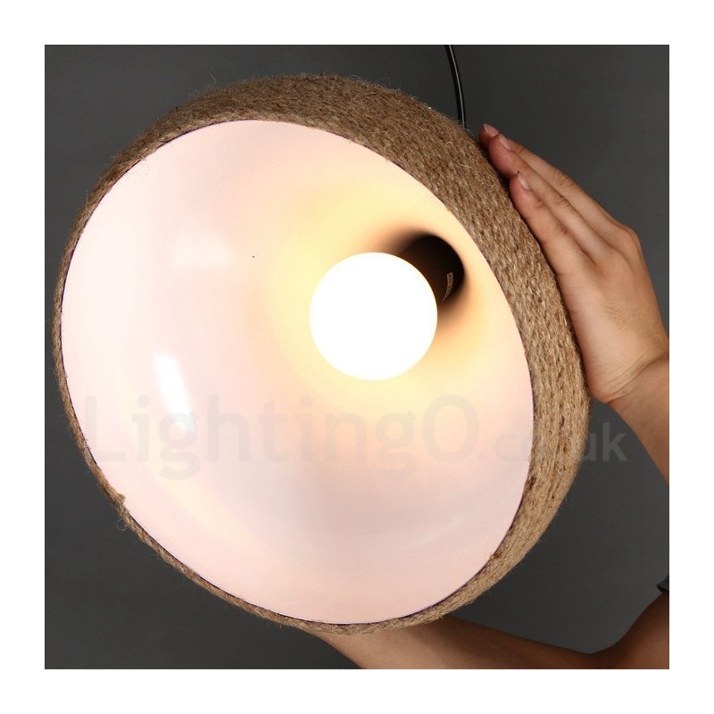 1 luz retrô rústica de corda de cânhamo pendente com abajur de corda de cânhamo