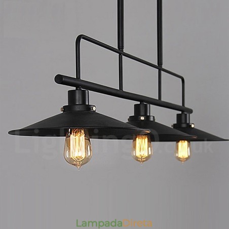 Luminária pendente retrô rústica de aço com 3 luzes e cúpula de aço Luminária pendente retrô rústica de aço com 3 luzes e cúpula de aço