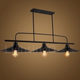 Luminária pendente retrô rústica de aço com 3 luzes e cúpula de aço