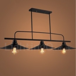 Luminária pendente retrô rústica de aço com 3 luzes e cúpula de aço