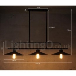 Luminária pendente retrô rústica de aço com 3 luzes e cúpula de aço