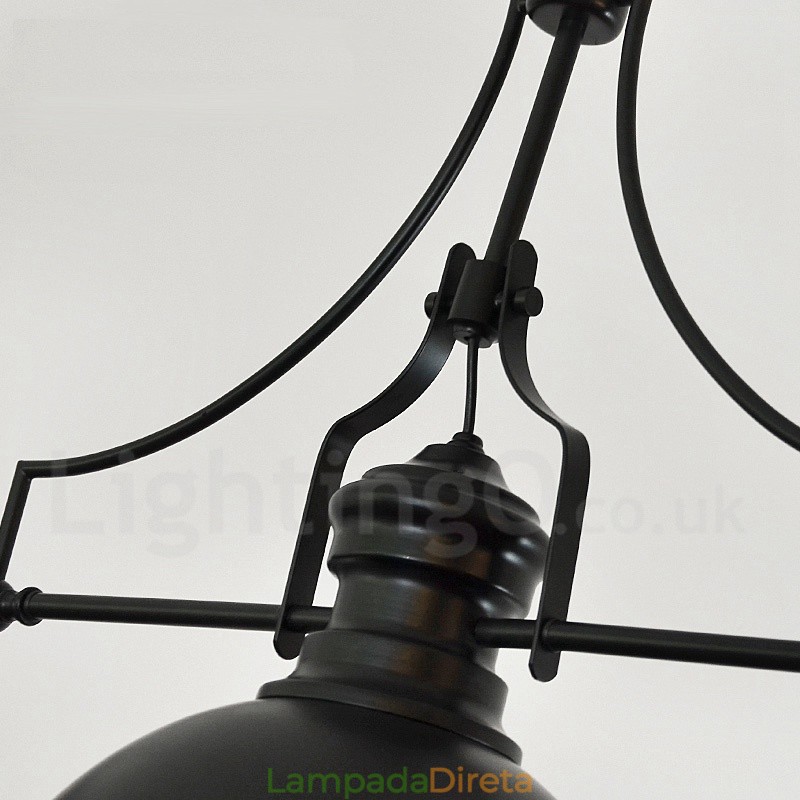 Luminária pendente retrô rústica de aço com 3 luzes e cúpula de aço