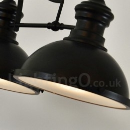 Luminária pendente retrô rústica de aço com 3 luzes e cúpula de aço