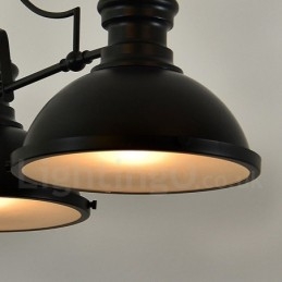 Luminária pendente retrô rústica de aço com 3 luzes e cúpula de aço