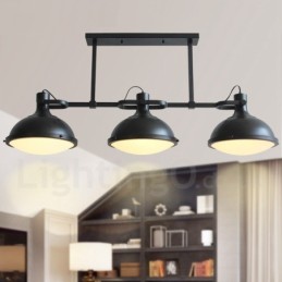 Luminária pendente retrô rústica de aço com 3 luzes e cúpula de vidro