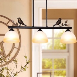 Luminária pendente retrô rústica de aço com 3 luzes e cúpula de vidro