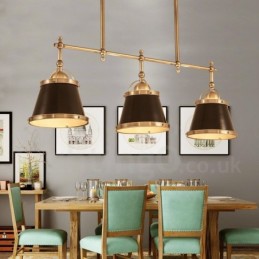 3 Luzes Retro Rústicas Luxo Latão Pendente Luz com Sombra de Latão