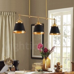 3 Luzes Retro Rústicas Luxo Latão Pendente Luz com Sombra de Latão