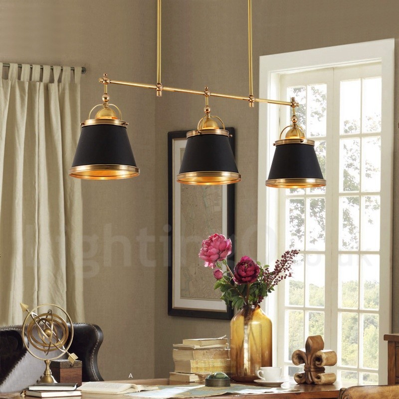 3 Luzes Retro Rústicas Luxo Latão Pendente Luz com Sombra de Latão