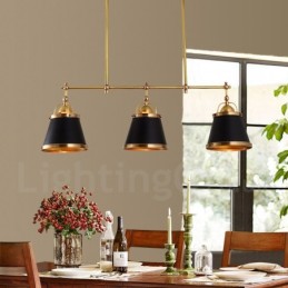 3 Luzes Retro Rústicas Luxo Latão Pendente Luz com Sombra de Latão