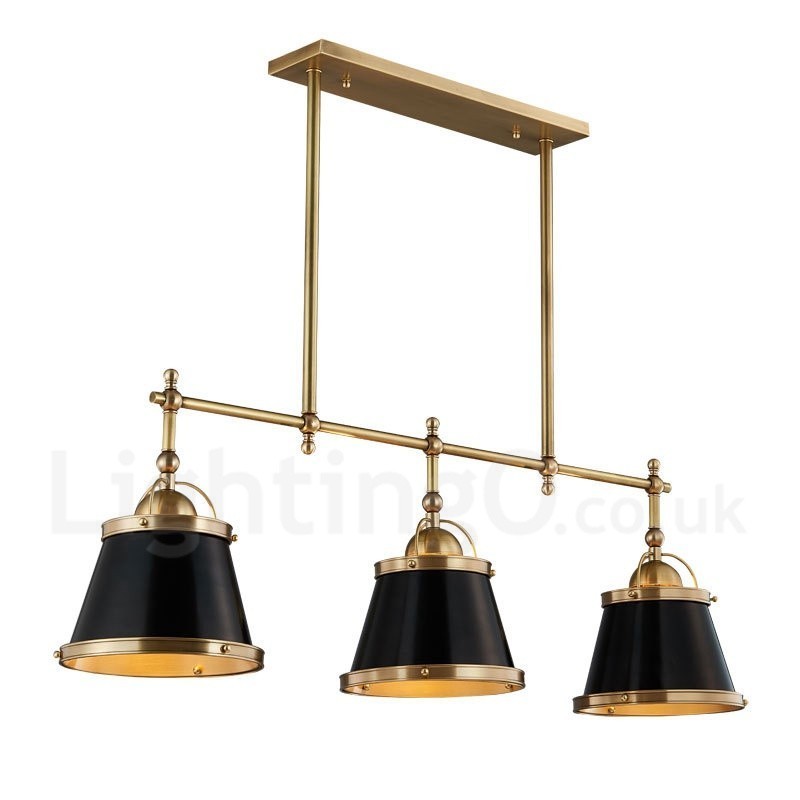 3 Luzes Retro Rústicas Luxo Latão Pendente Luz com Sombra de Latão