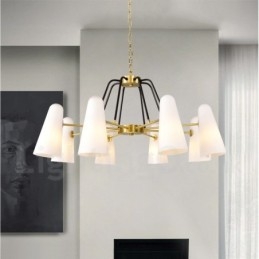 8 Luz Retro Rústico Luxo Latão Pendente Lâmpada Lustre com Sombra de Vidro