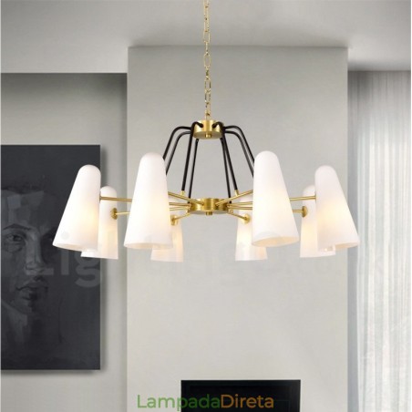 8 Luz Retro Rústico Luxo Latão Pendente Lâmpada Lustre com Sombra de Vidro 8 Luz Retro Rústico Luxo Latão Pendente Lâmpada Lustre com Sombra de Vidro