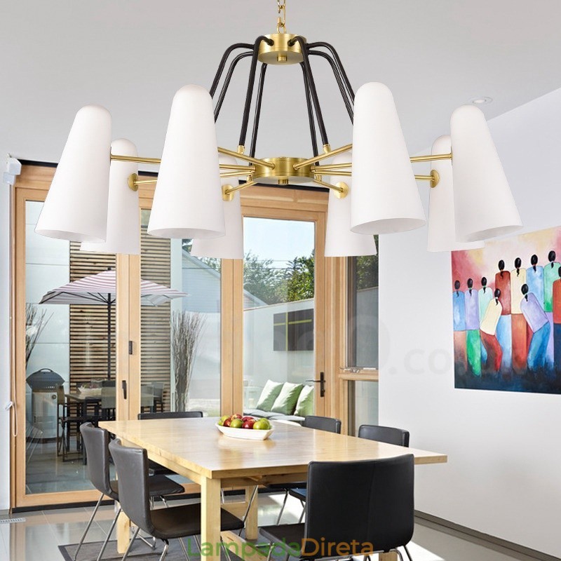 8 Luz Retro Rústico Luxo Latão Pendente Lâmpada Lustre com Sombra de Vidro