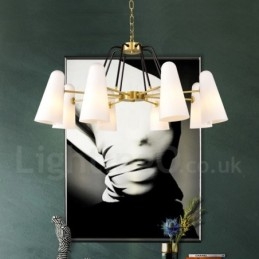 8 Luz Retro Rústico Luxo Latão Pendente Lâmpada Lustre com Sombra de Vidro