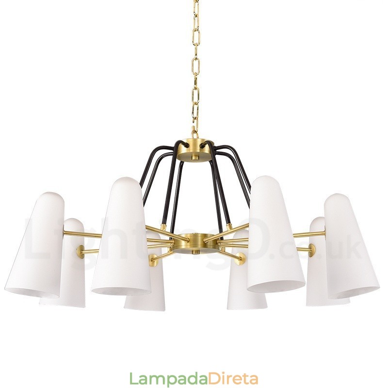 8 Luz Retro Rústico Luxo Latão Pendente Lâmpada Lustre com Sombra de Vidro