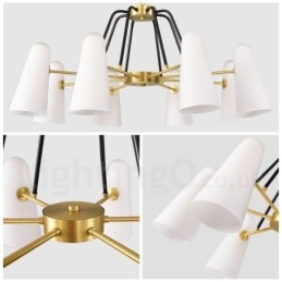 8 Luz Retro Rústico Luxo Latão Pendente Lâmpada Lustre com Sombra de Vidro