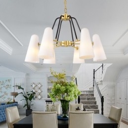 6 Luz Retro Rústico Luxo Latão Pendente Lâmpada Lustre com Sombra de Vidro