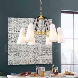 6 Luz Retro Rústico Luxo Latão Pendente Lâmpada Lustre com Sombra de Vidro