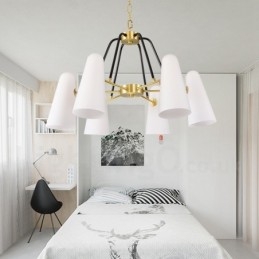 6 Luz Retro Rústico Luxo Latão Pendente Lâmpada Lustre com Sombra de Vidro