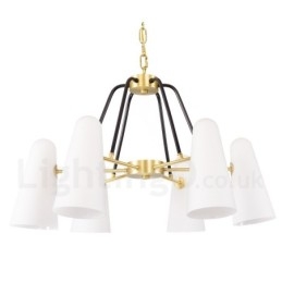 6 Luz Retro Rústico Luxo Latão Pendente Lâmpada Lustre com Sombra de Vidro