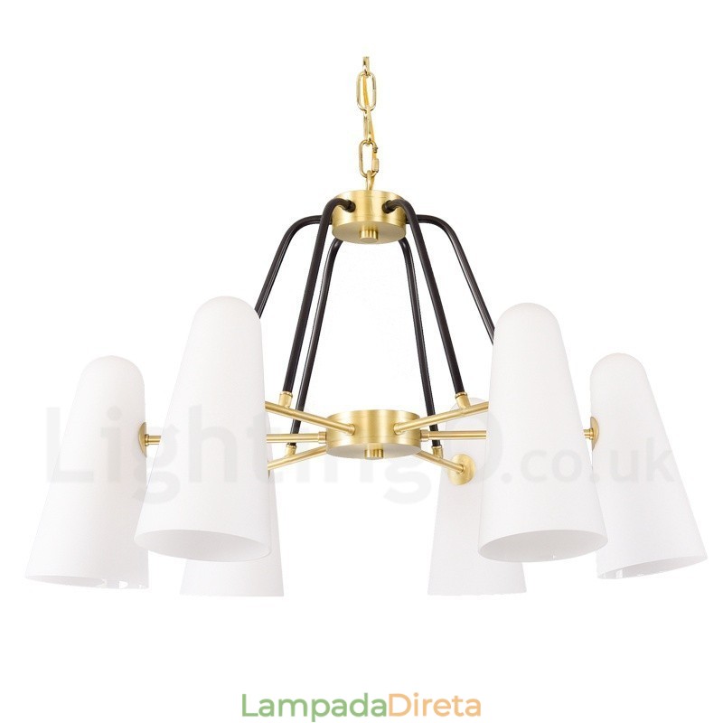 6 Luz Retro Rústico Luxo Latão Pendente Lâmpada Lustre com Sombra de Vidro