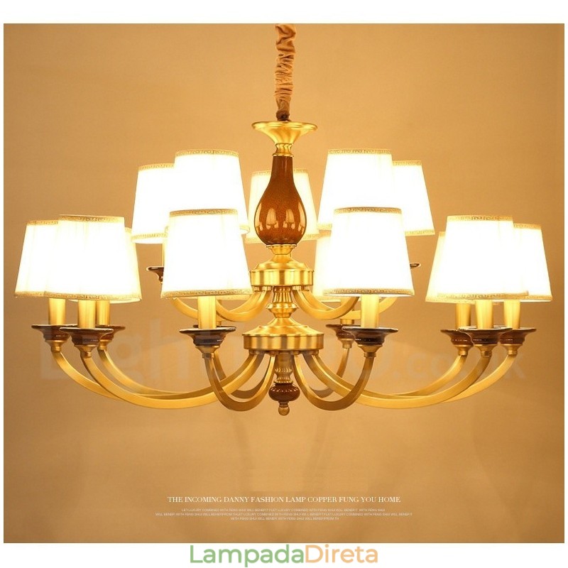 15 Luz Retro Rústico Luxo Latão Pendente Lâmpada Lustre com Sombra de Vidro