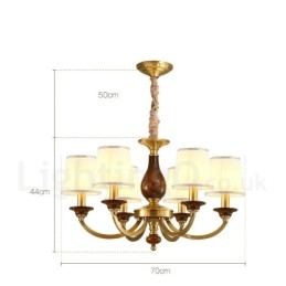 6 Luz Retro Rústico Luxo Latão Pendente Lâmpada Lustre com Sombra de Vidro