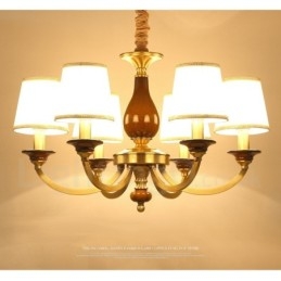 6 Luz Retro Rústico Luxo Latão Pendente Lâmpada Lustre com Sombra de Vidro
