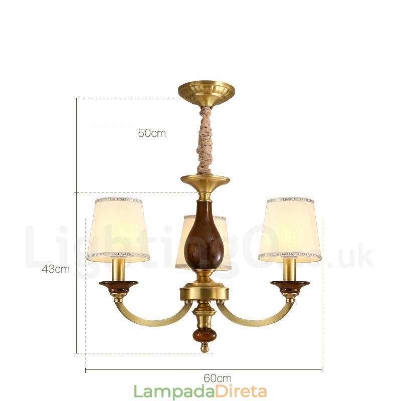 3 Luz Retro Rústico Luxo Latão Pendente Lâmpada Lustre com Sombra de Vidro