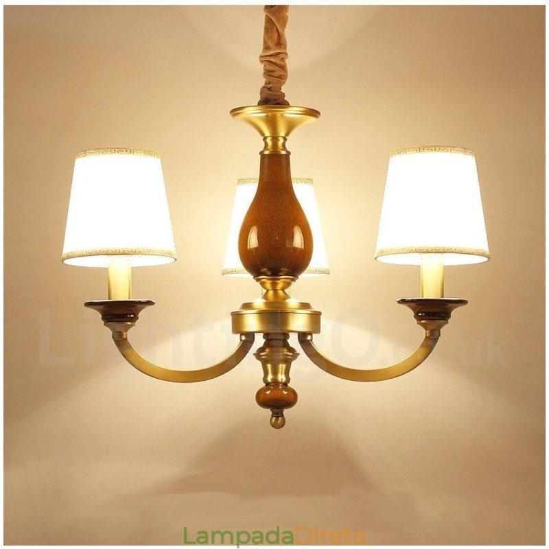 3 Luz Retro Rústico Luxo Latão Pendente Lâmpada Lustre com Sombra de Vidro