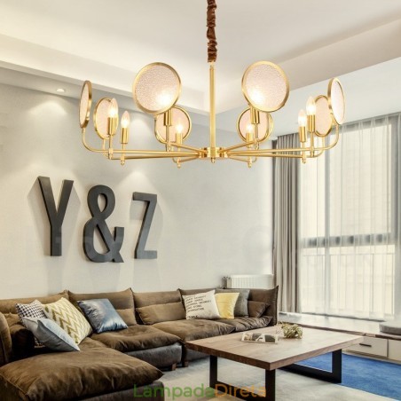Lustre de pingente de latão luxuoso retrô rústico de 8 luzes com cúpula de vidro Lustre de pingente de latão luxuoso retrô rústico de 8 luzes com cúpula de vidro
