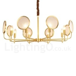 Lustre de pingente de latão luxuoso retrô rústico de 8 luzes com cúpula de vidro