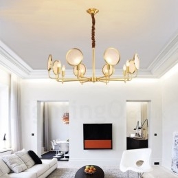 Lustre de pingente de latão luxuoso retrô rústico de 8 luzes com cúpula de vidro
