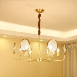6 Luz Retro Rústico Luxo Latão Pendente Lâmpada Lustre com Sombra de Vidro