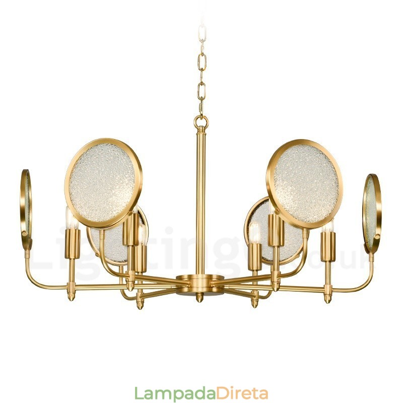 6 Luz Retro Rústico Luxo Latão Pendente Lâmpada Lustre com Sombra de Vidro