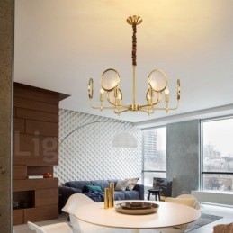6 Luz Retro Rústico Luxo Latão Pendente Lâmpada Lustre com Sombra de Vidro