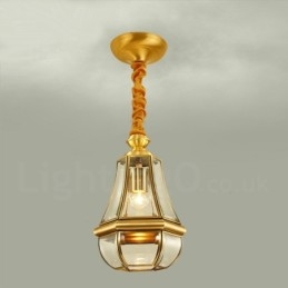 1 Lustre de pingente de latão retrô rústico de luxo com abajur de vidro