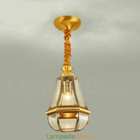1 Lustre de pingente de latão retrô rústico de luxo com abajur de vidro 1 Lustre de pingente de latão retrô rústico de luxo com abajur de vidro